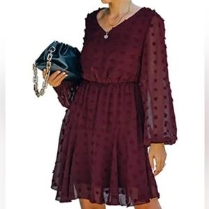 NWOT XL Jacquard V-Neck Solid Chiffon Lantern Style